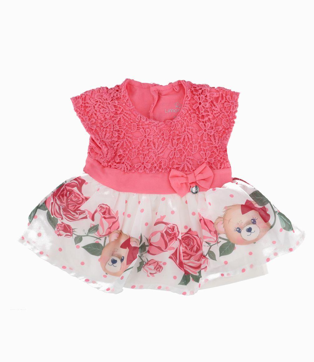 Vestido Con Macramé y Puntos Recién Nacida Coral Limonada-0