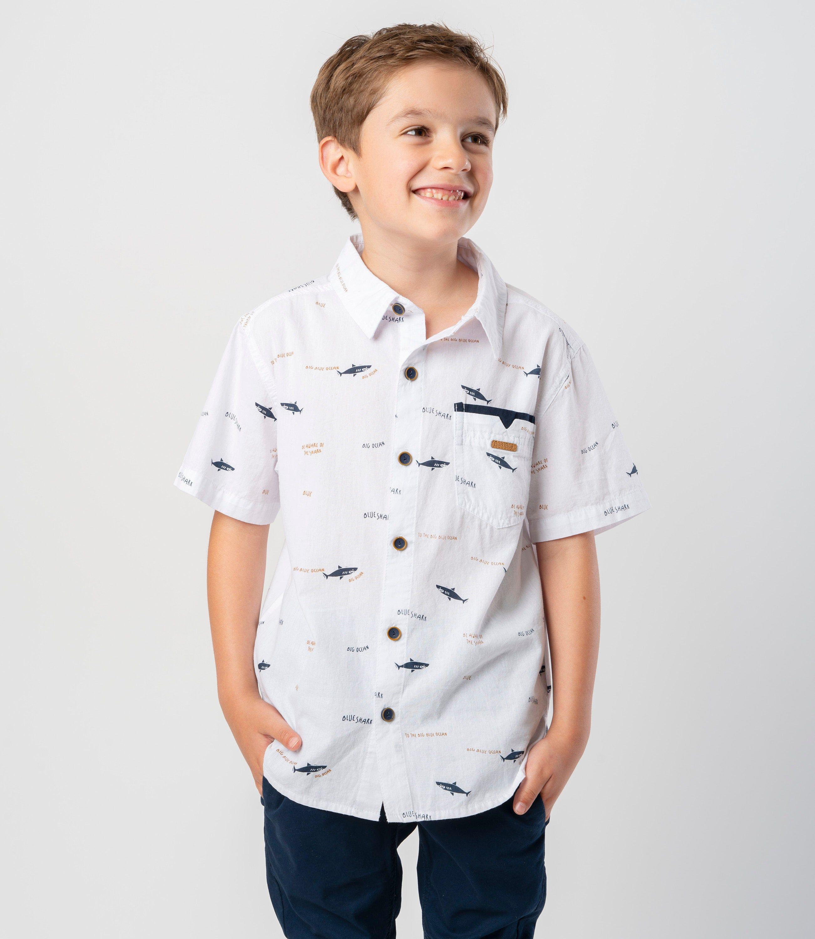 Camisa manga corta niño con tiburones blanco Black and Blue-0