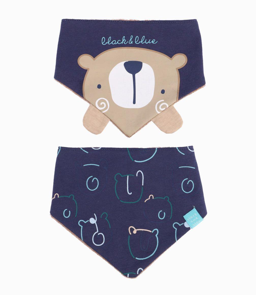 Pack Babero Recién Nacido Con Zorritos Black And Blue Azul Piedra-0