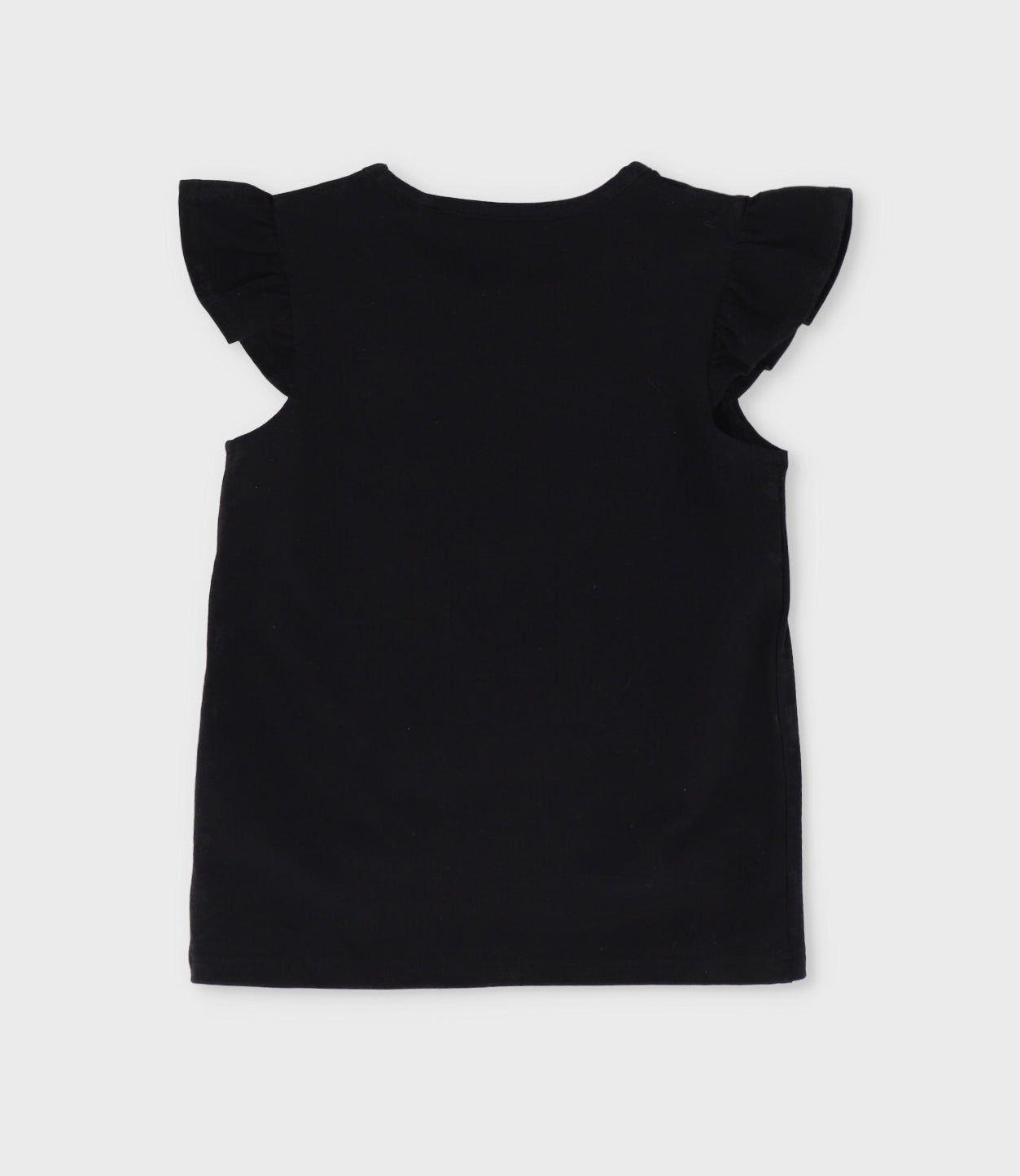 Polera manga corta niña vuelos y estampado negro Limonada-2
