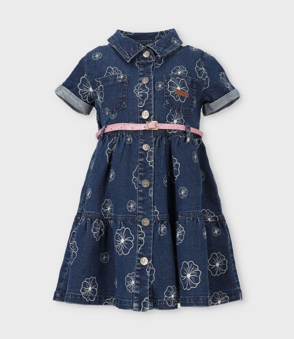 Vestido niña de denim con flores azul Limonada-0