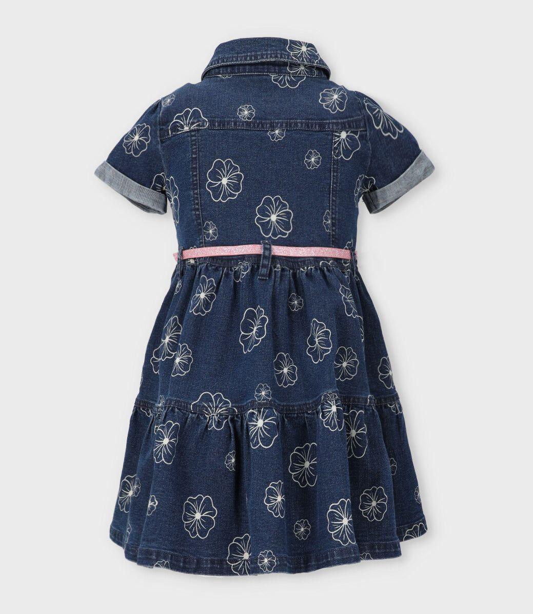 Vestido niña de denim con flores azul Limonada-1