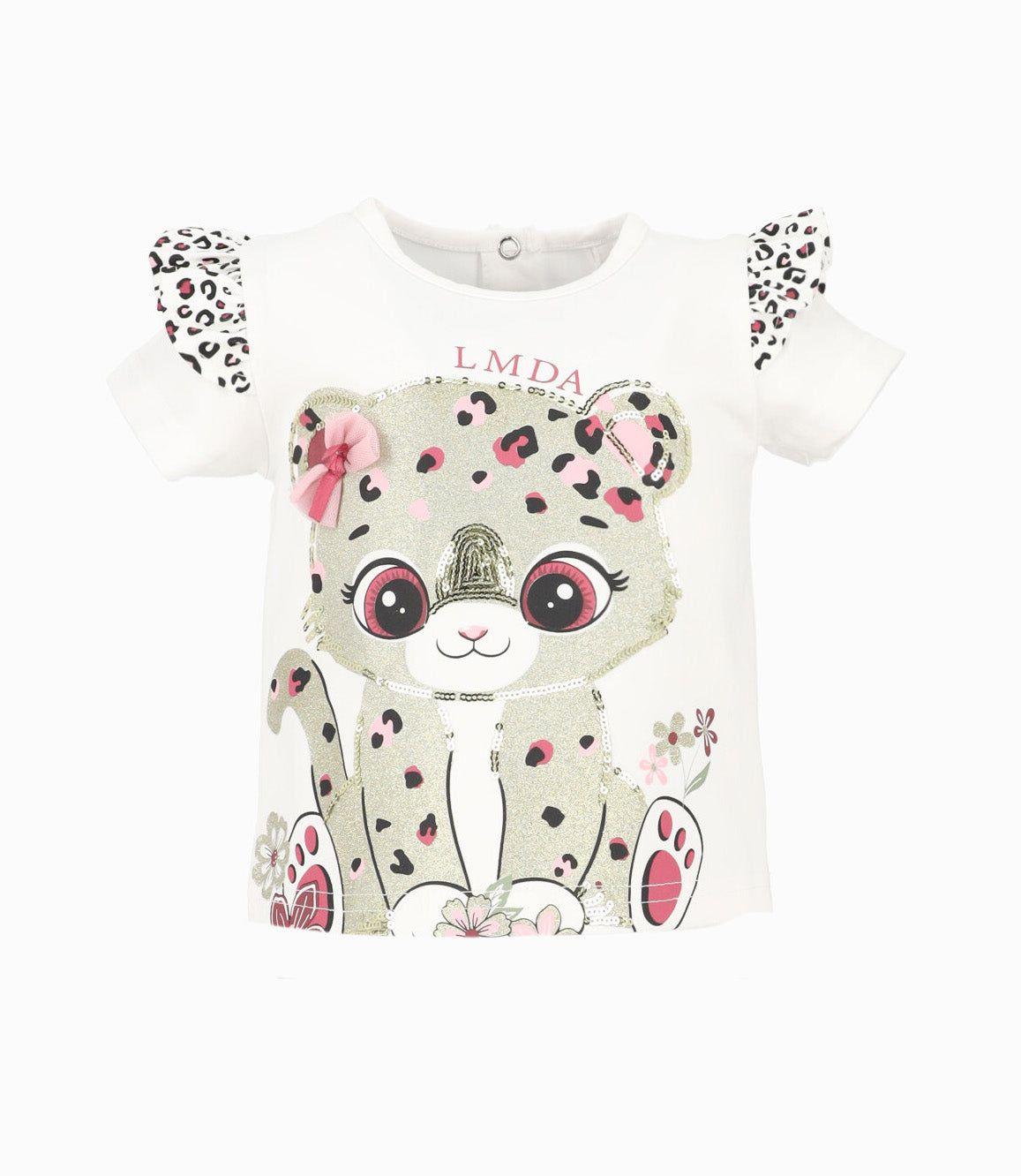 Polera manga corta bebé con leopardo blanco Limonada-0