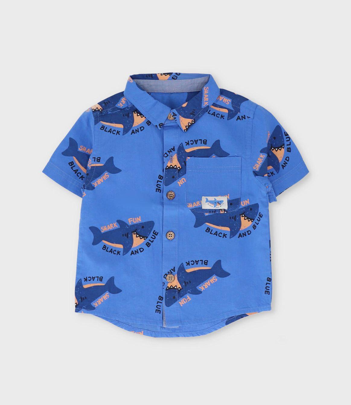 Camisa manga corta bebé con tiburones azul Black and Blue-0