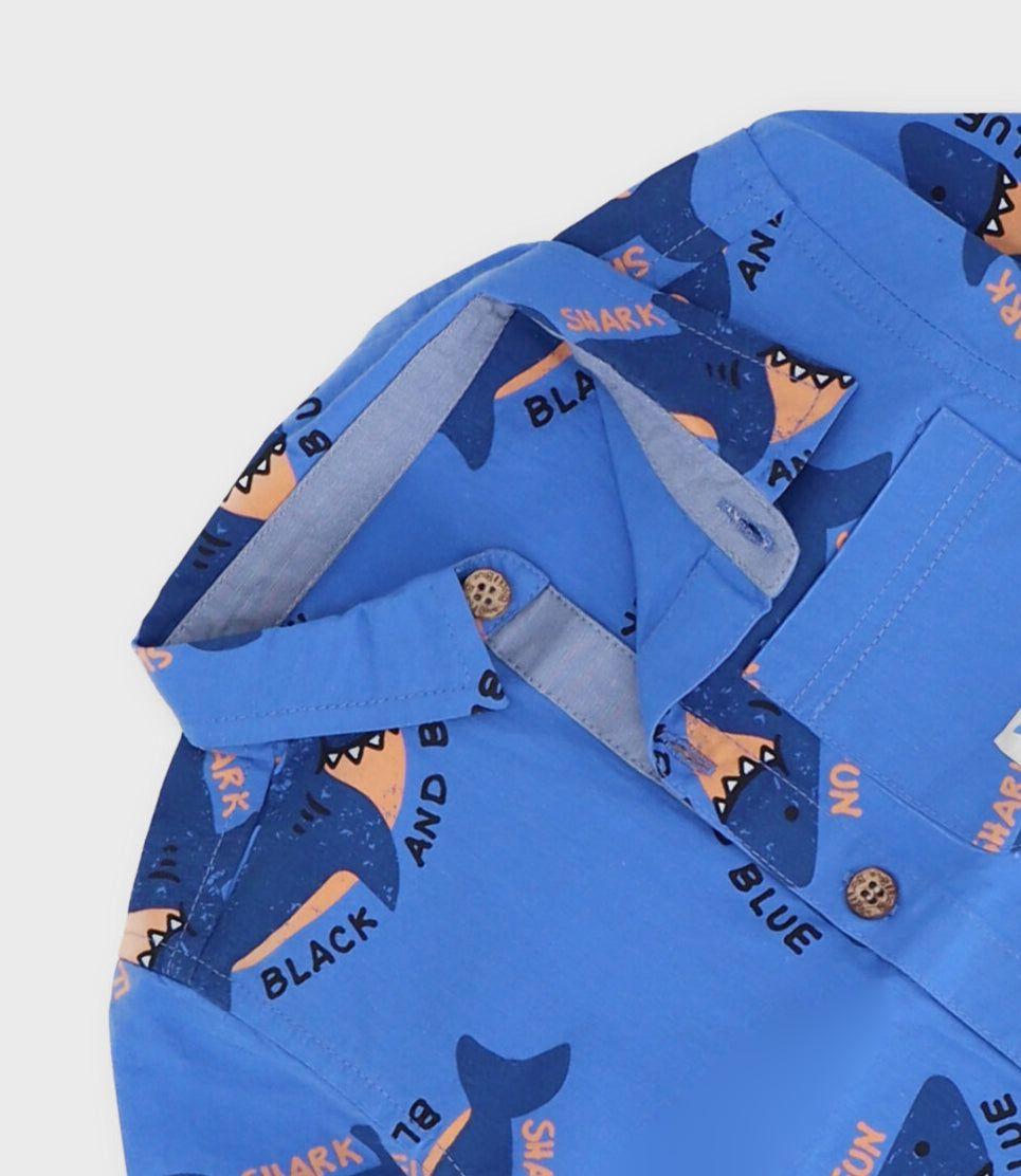 Camisa manga corta bebé con tiburones azul Black and Blue-2
