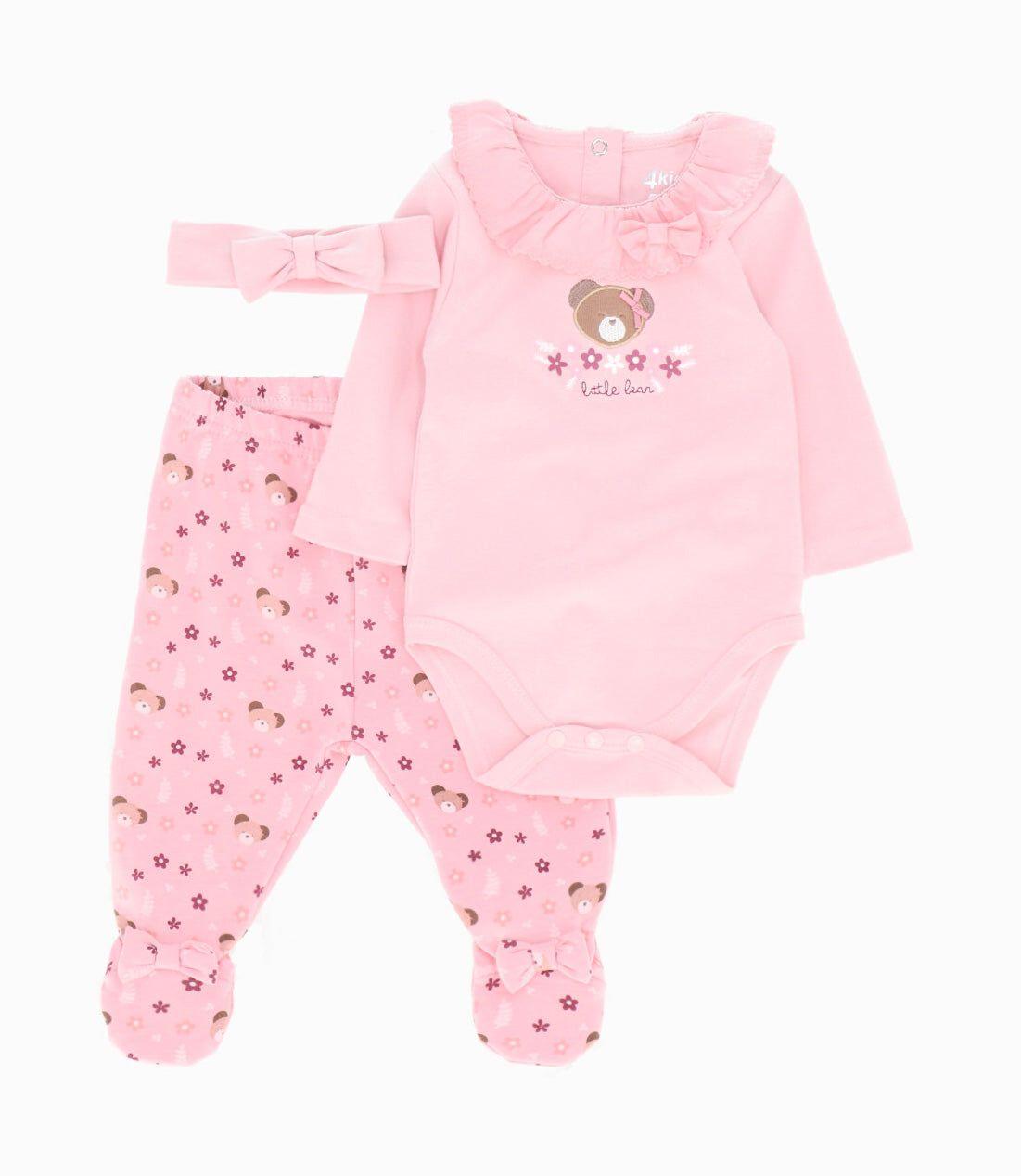Conjunto recién nacida con osito rosado 4 Kids-0