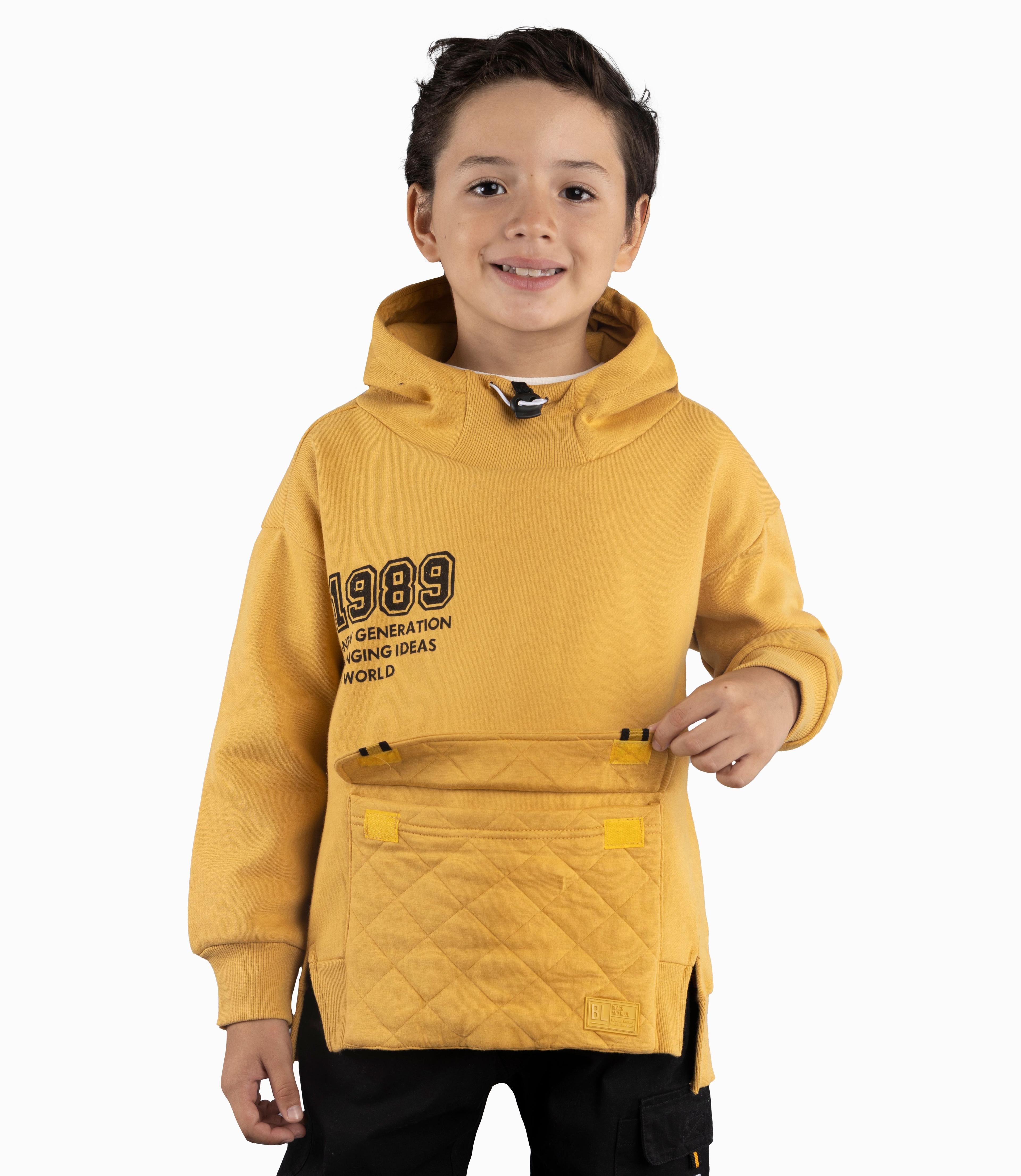 Polerón Niño Con Bolsillo Central Velcro Black And Blue Mostaza-1