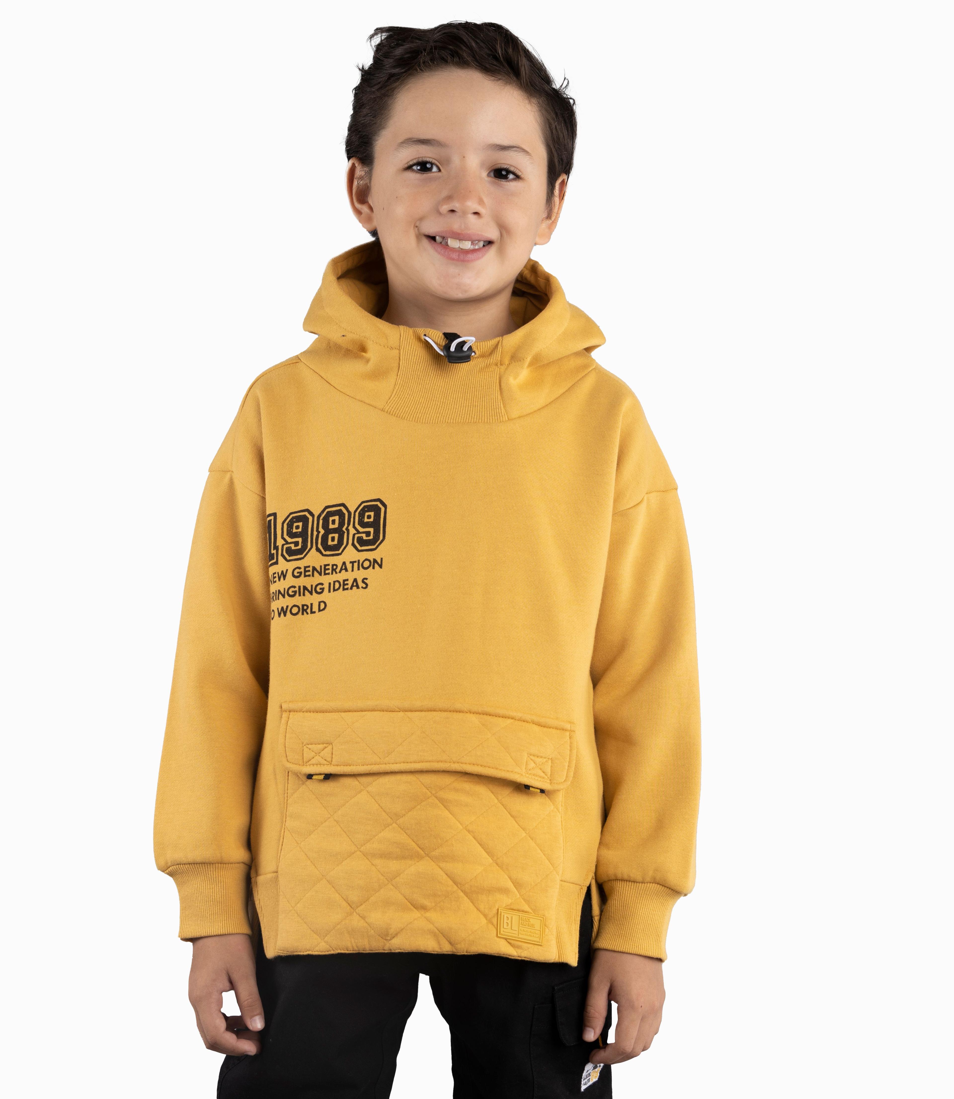 Polerón Niño Con Bolsillo Central Velcro Black And Blue Mostaza-0