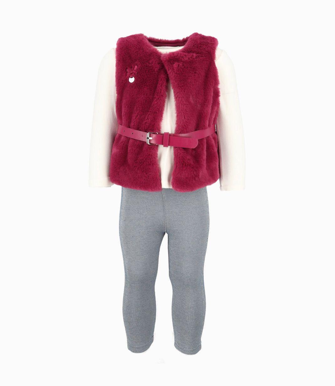 Conjunto bebé de chaqueta, polera y calzas burdeo Limonada-0