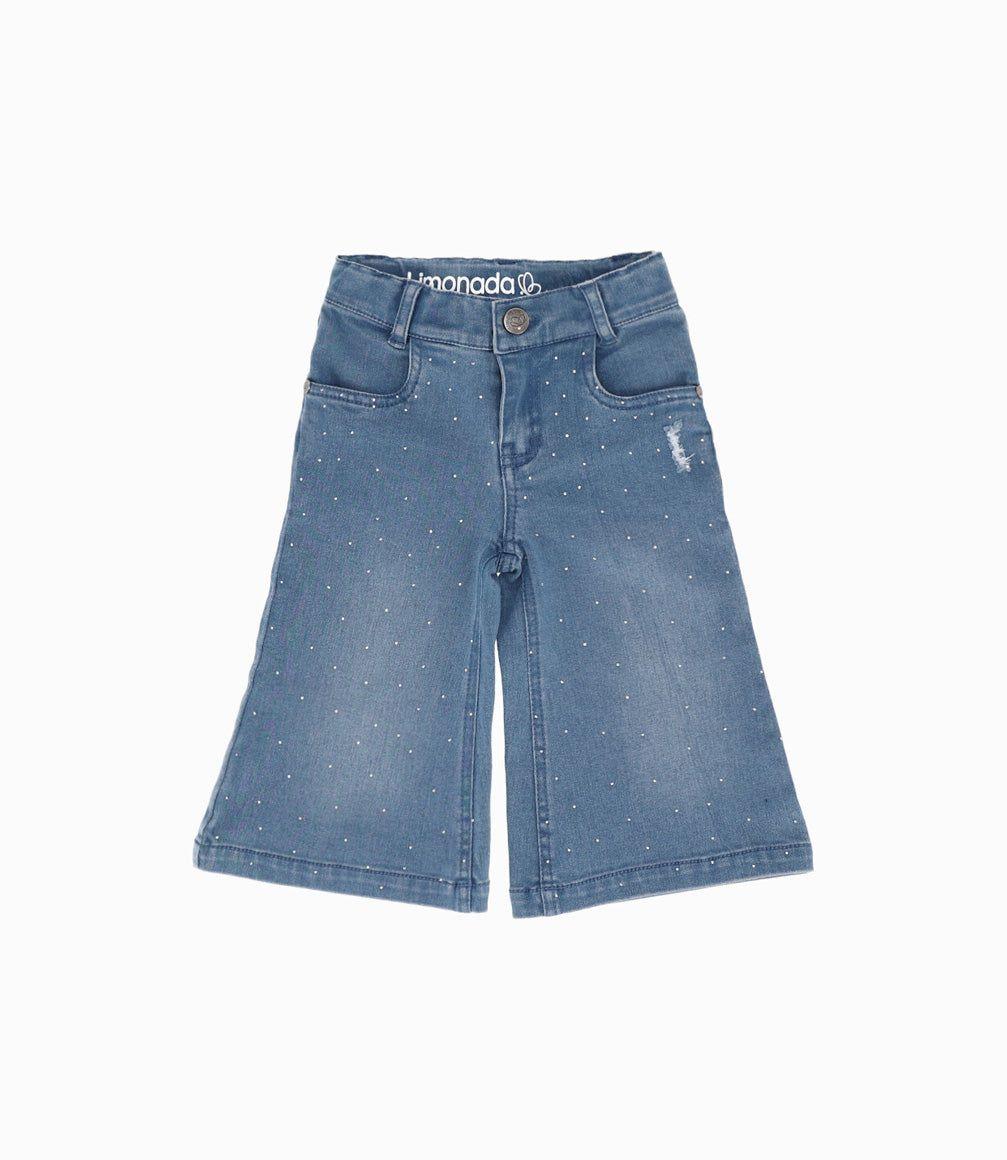 Jeans bebé acampanado con brillos celeste Limonada-0