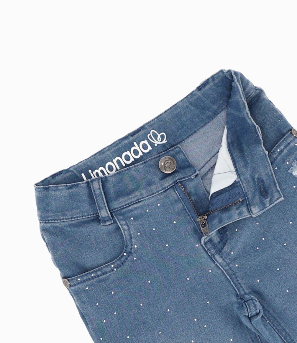 Jeans bebé acampanado con brillos celeste Limonada-2