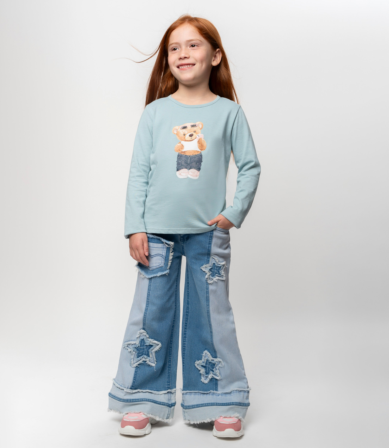 Jeans niña con estrellas denim celeste Limonada-0