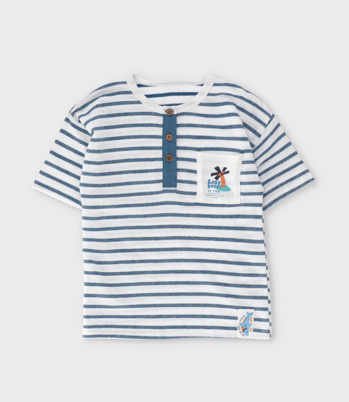 Polera manga corta niño con rayas crudo Black and Blue-1