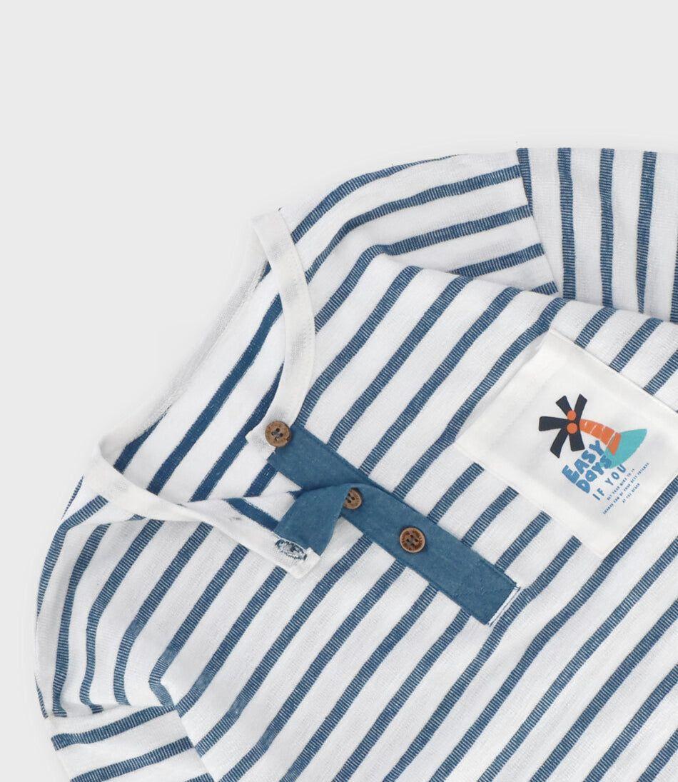 Polera manga corta niño con rayas crudo Black and Blue-3