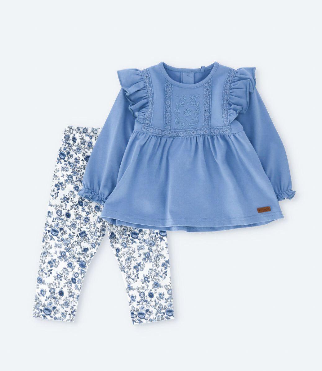 Conjunto bebé con vuelos bordados celeste Limonada-1