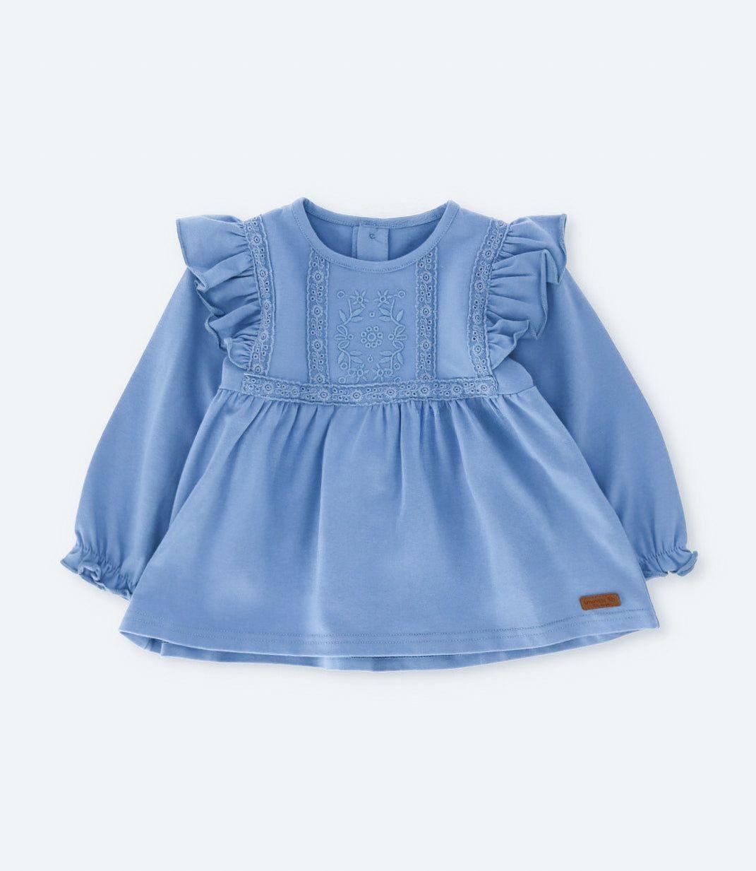 Conjunto bebé con vuelos bordados celeste Limonada-2
