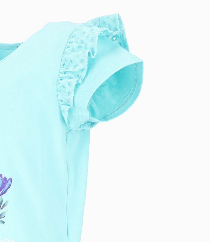 Polera manga corta niña con vuelos turquesa 4 Kids-3