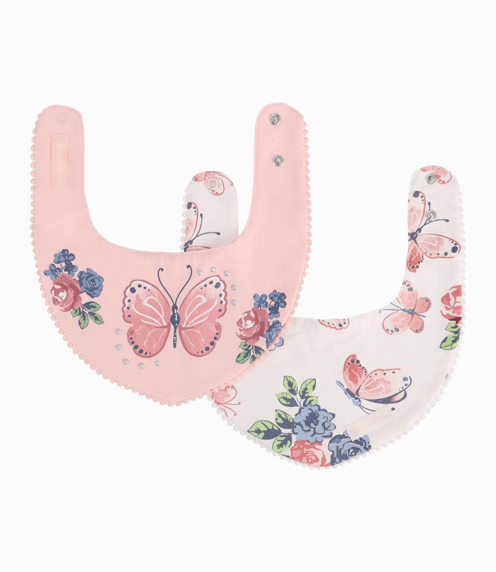 Pack Babero Recién Nacida Flores y Mariposas Limonada Rosado-0