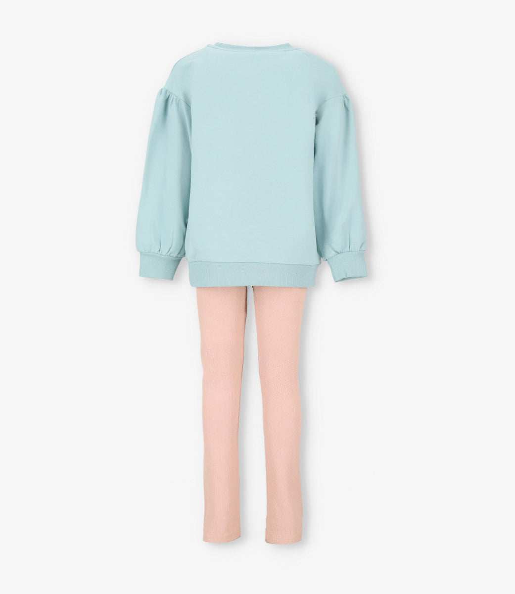 Conjunto niña con oso turquesa Limonada-3