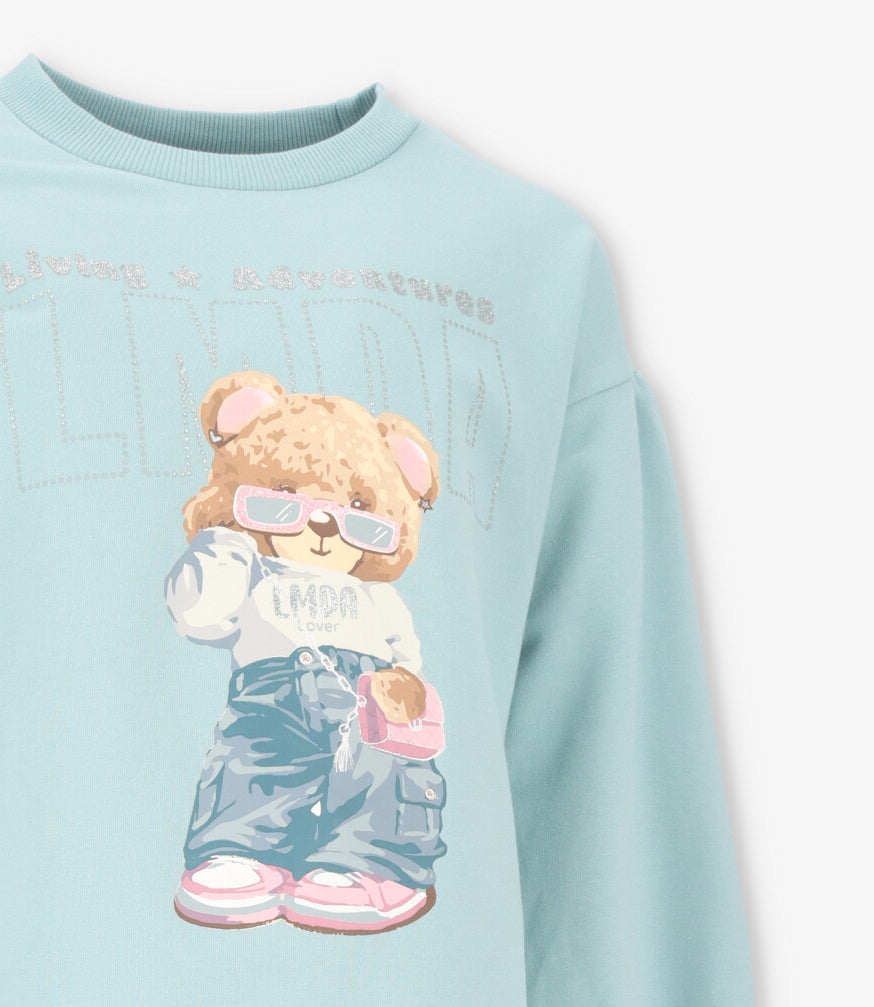 Conjunto niña con oso turquesa Limonada-4