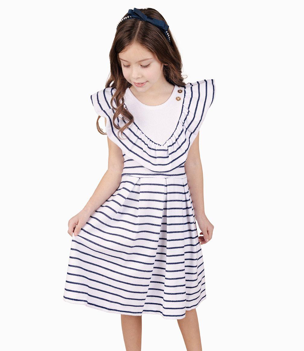 Vestido Niña Con Vuelos Azul Marino-0