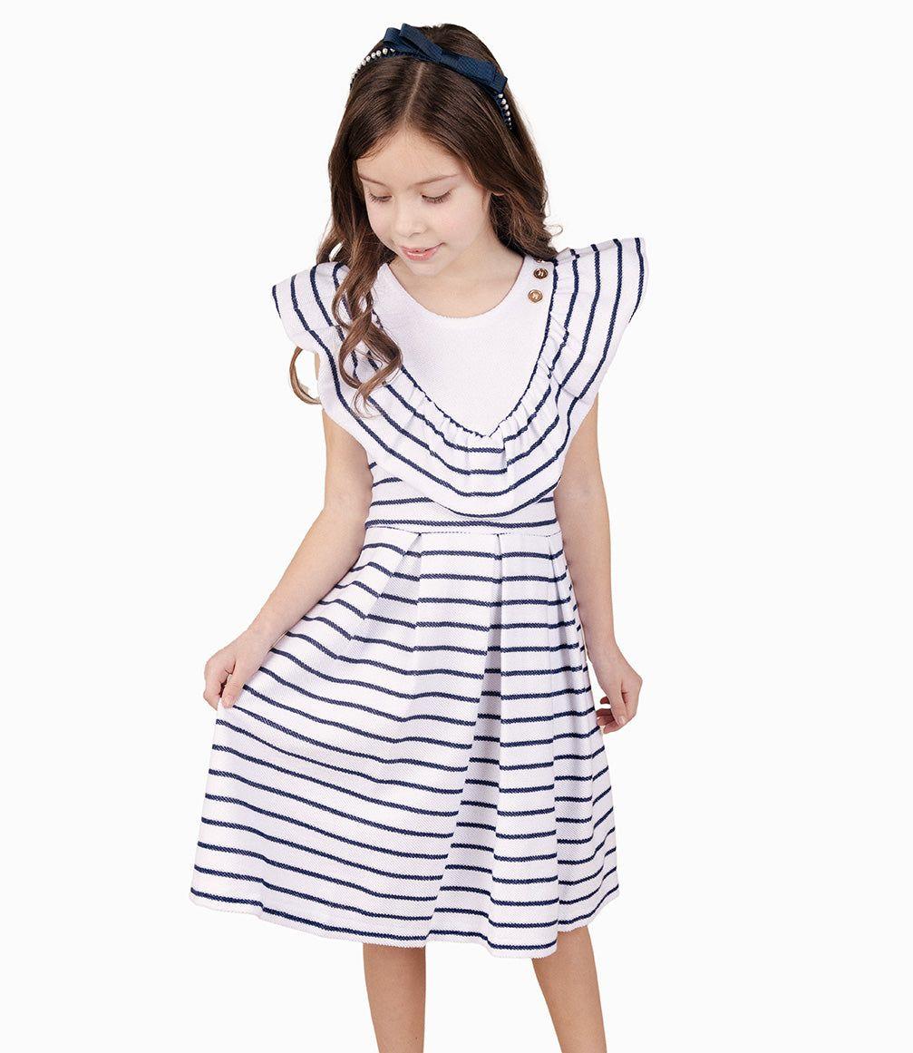 Vestido Niña Con Vuelos Azul Marino-8