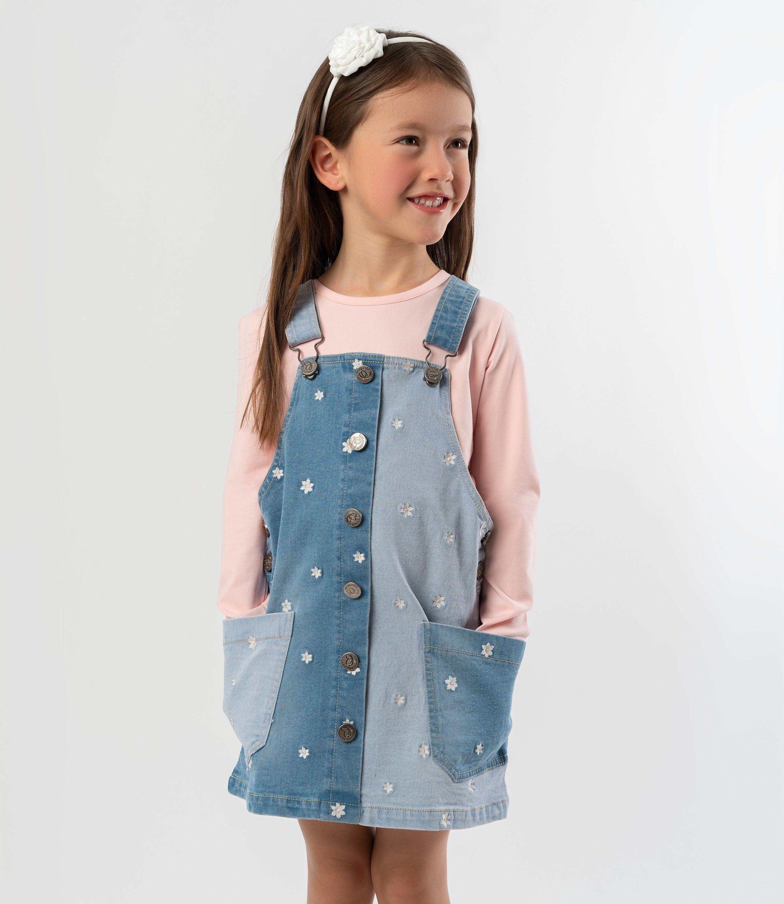 Vestido niña de denim con flores celeste Limonada-0