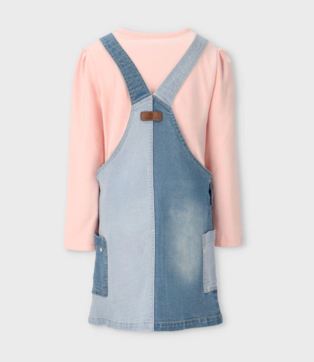 Vestido niña de denim con flores celeste Limonada-2