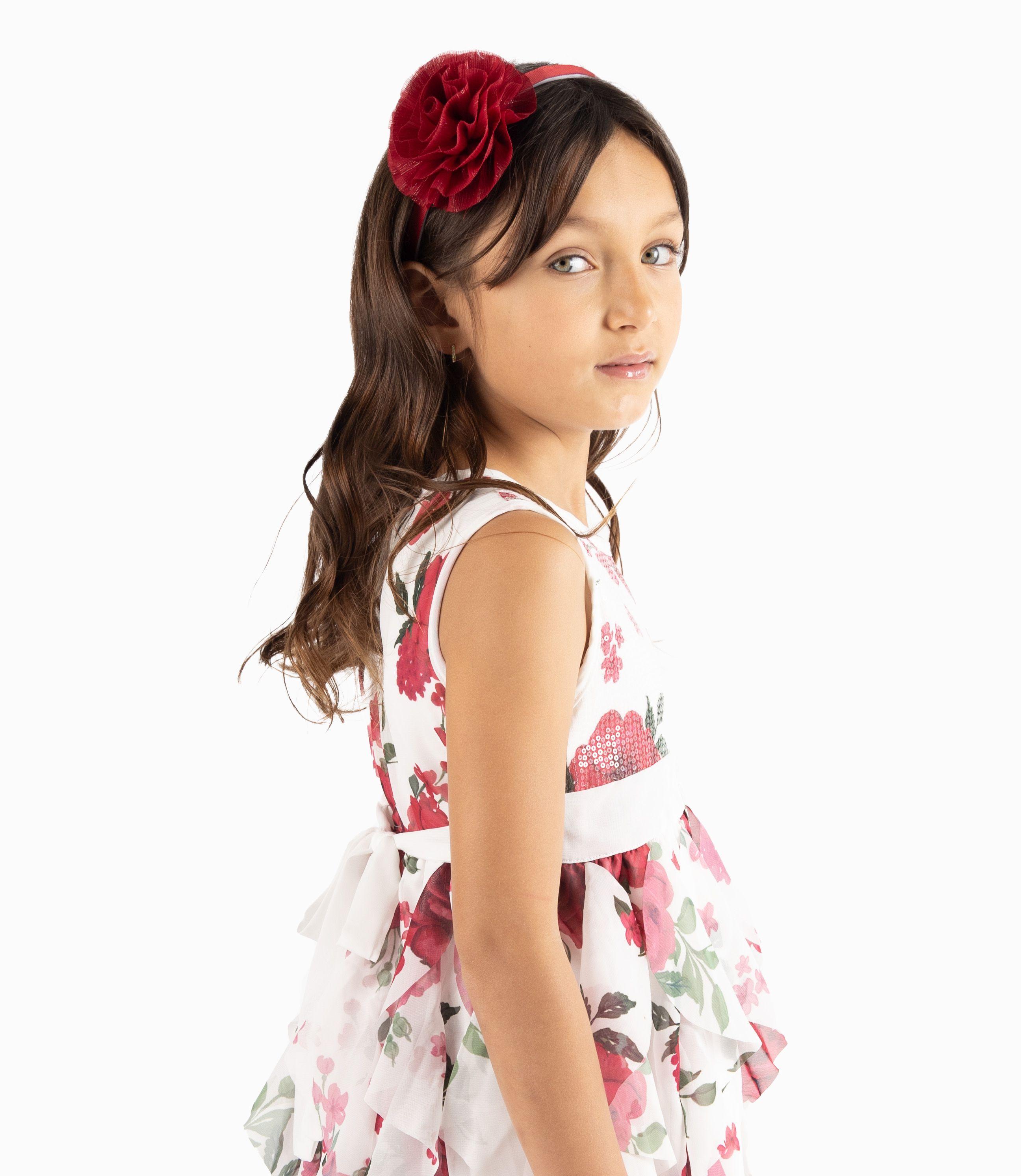 Vestido Niña Ocasión Con Vuelos Y Flores Rojo-1