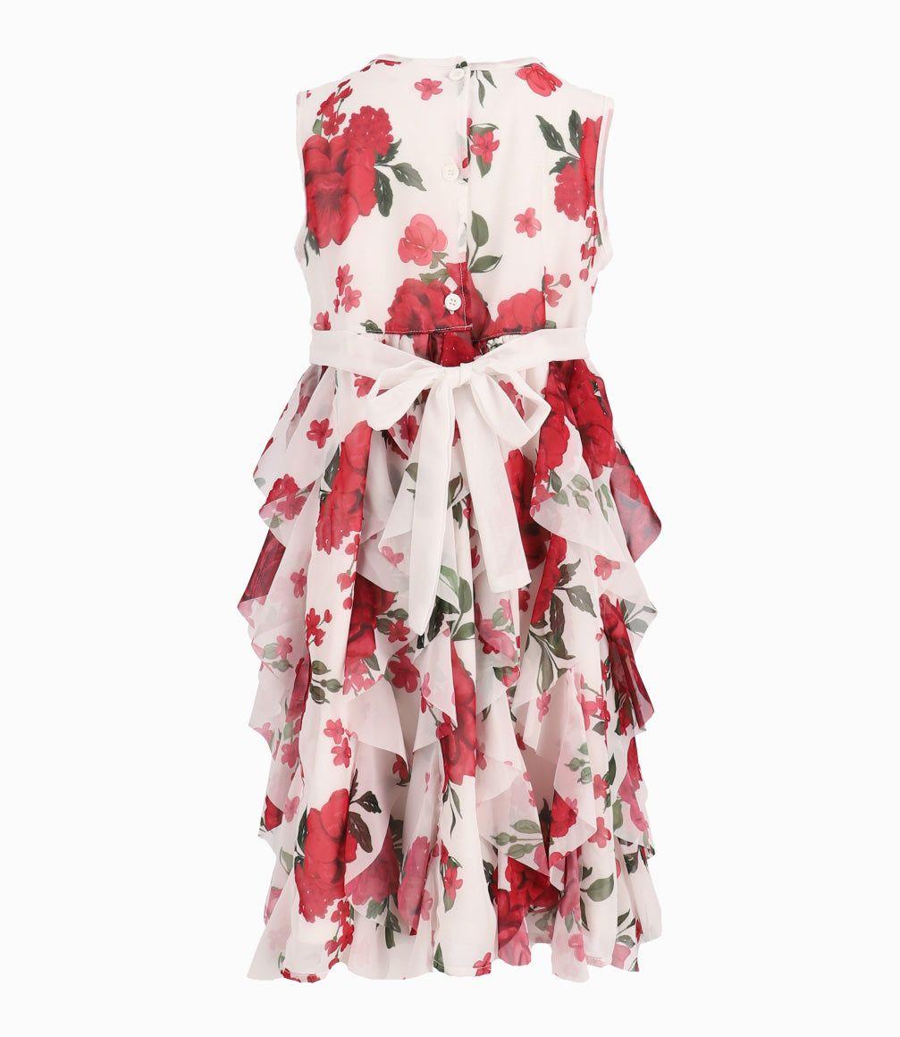 Vestido Niña Ocasión Con Vuelos Y Flores Rojo-6