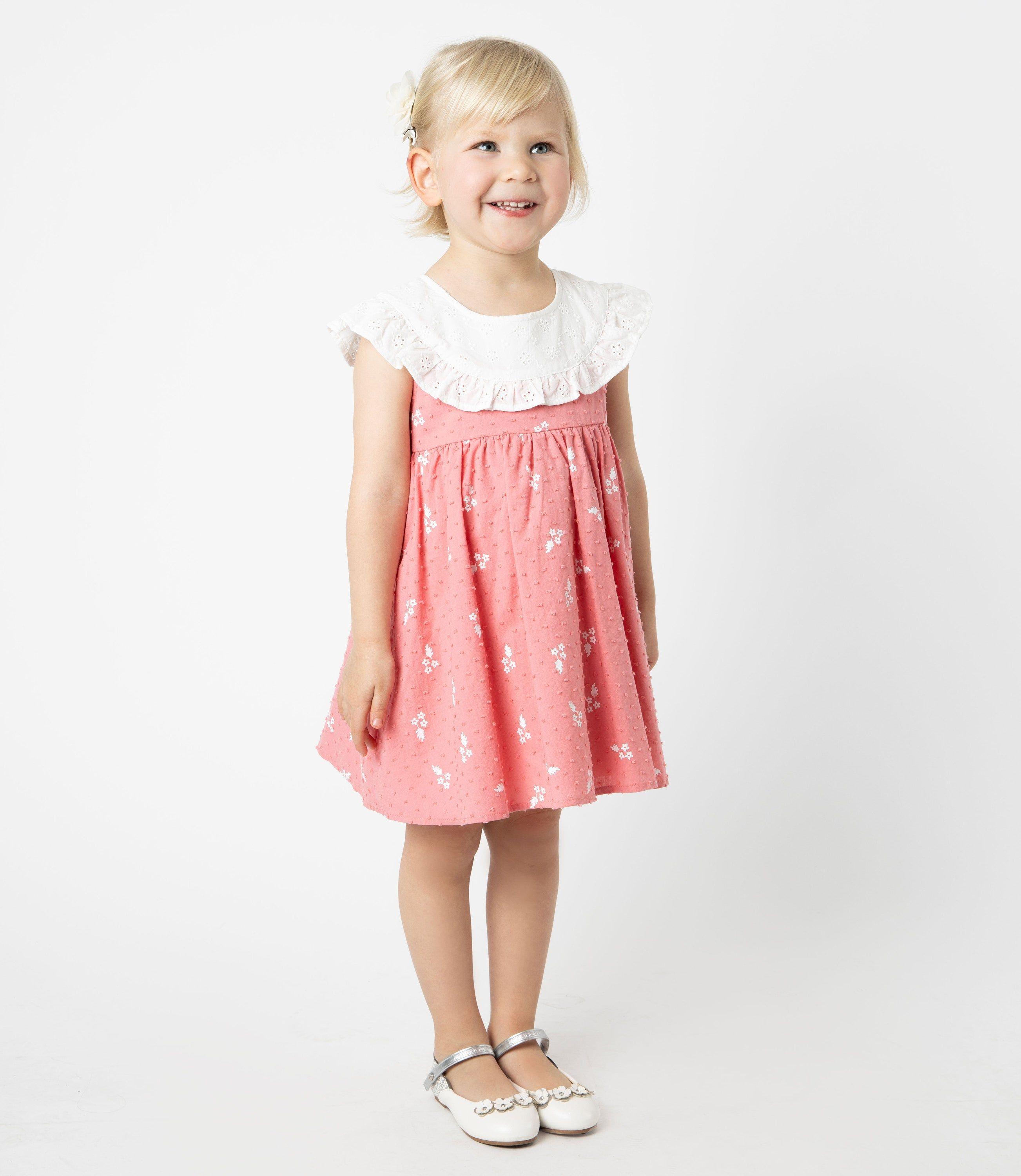 Vestido bebé con vuelos y flores coral Limonada-0