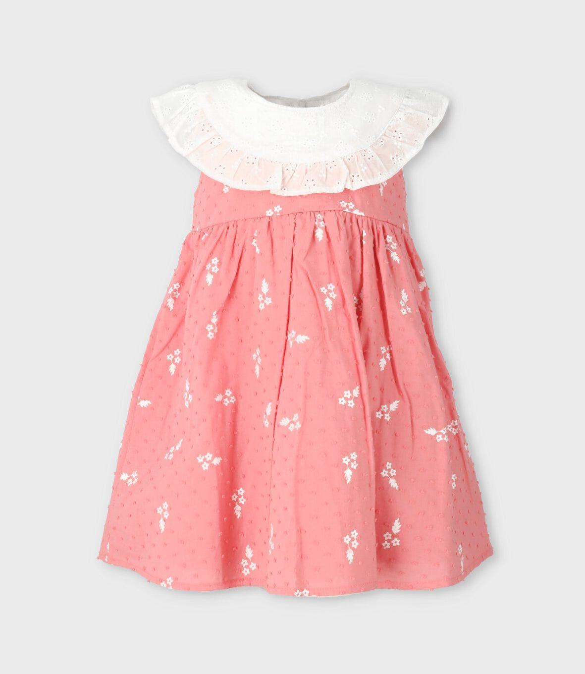 Vestido bebé con vuelos y flores coral Limonada-1