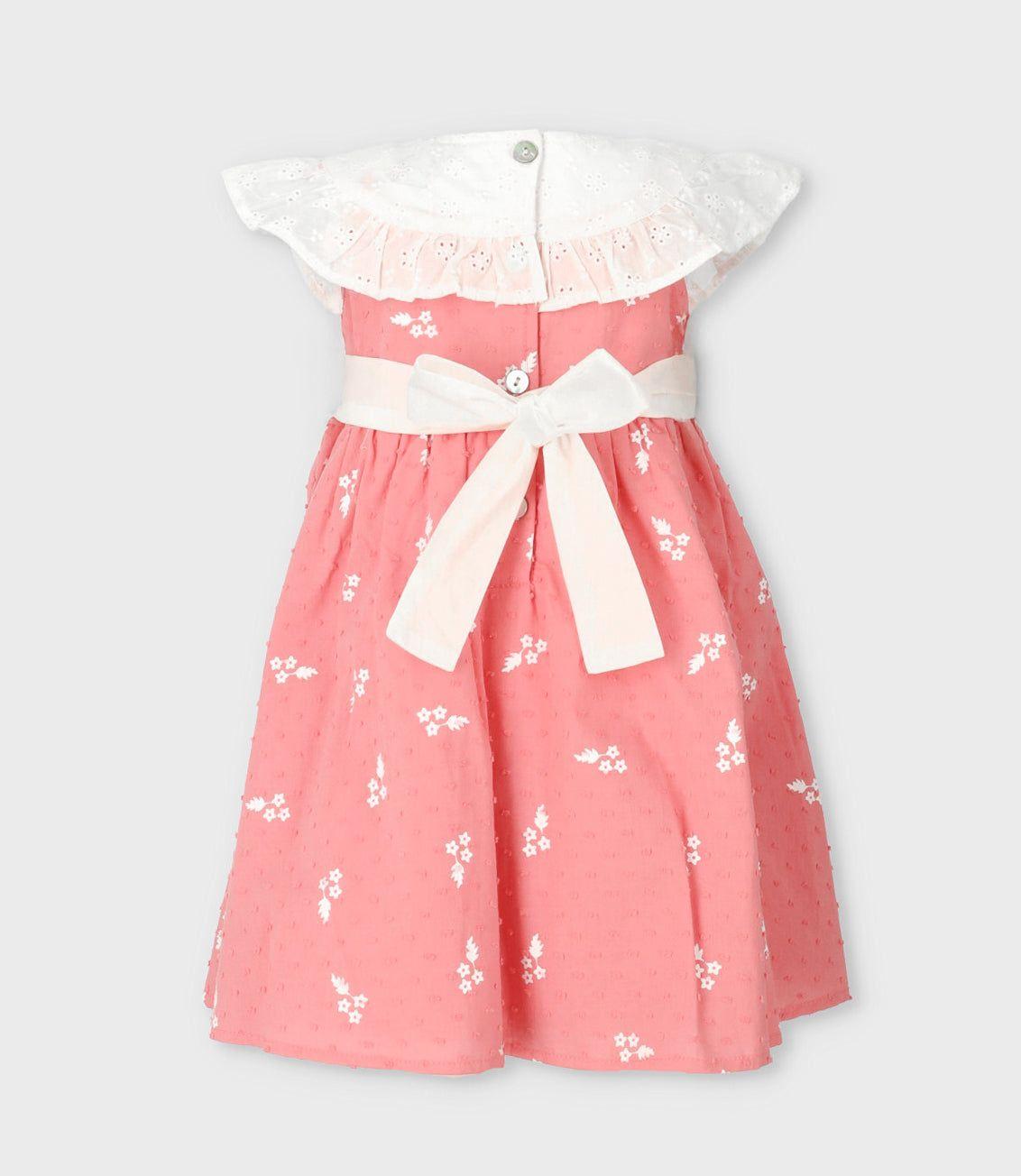 Vestido bebé con vuelos y flores coral Limonada-2