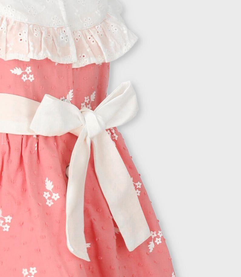 Vestido bebé con vuelos y flores coral Limonada-3