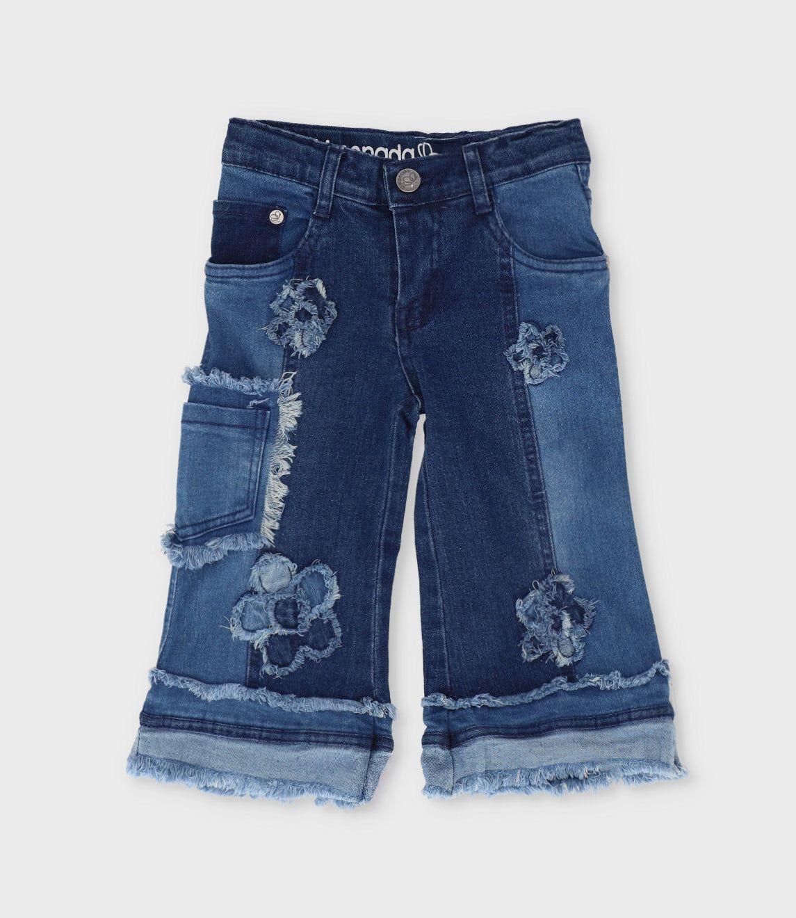Jeans bebé aplicación de flores azul Limonada-0