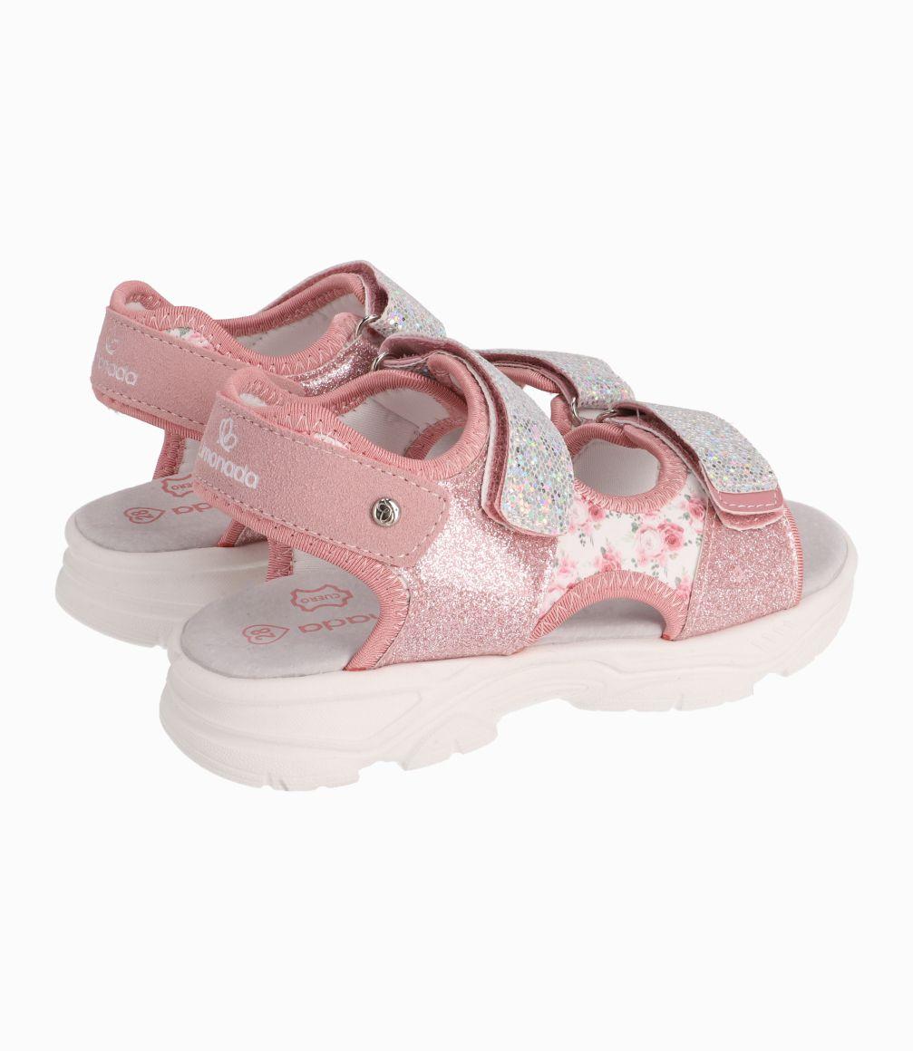 Sandalia Niña Con Flores Limonada Rosado-1