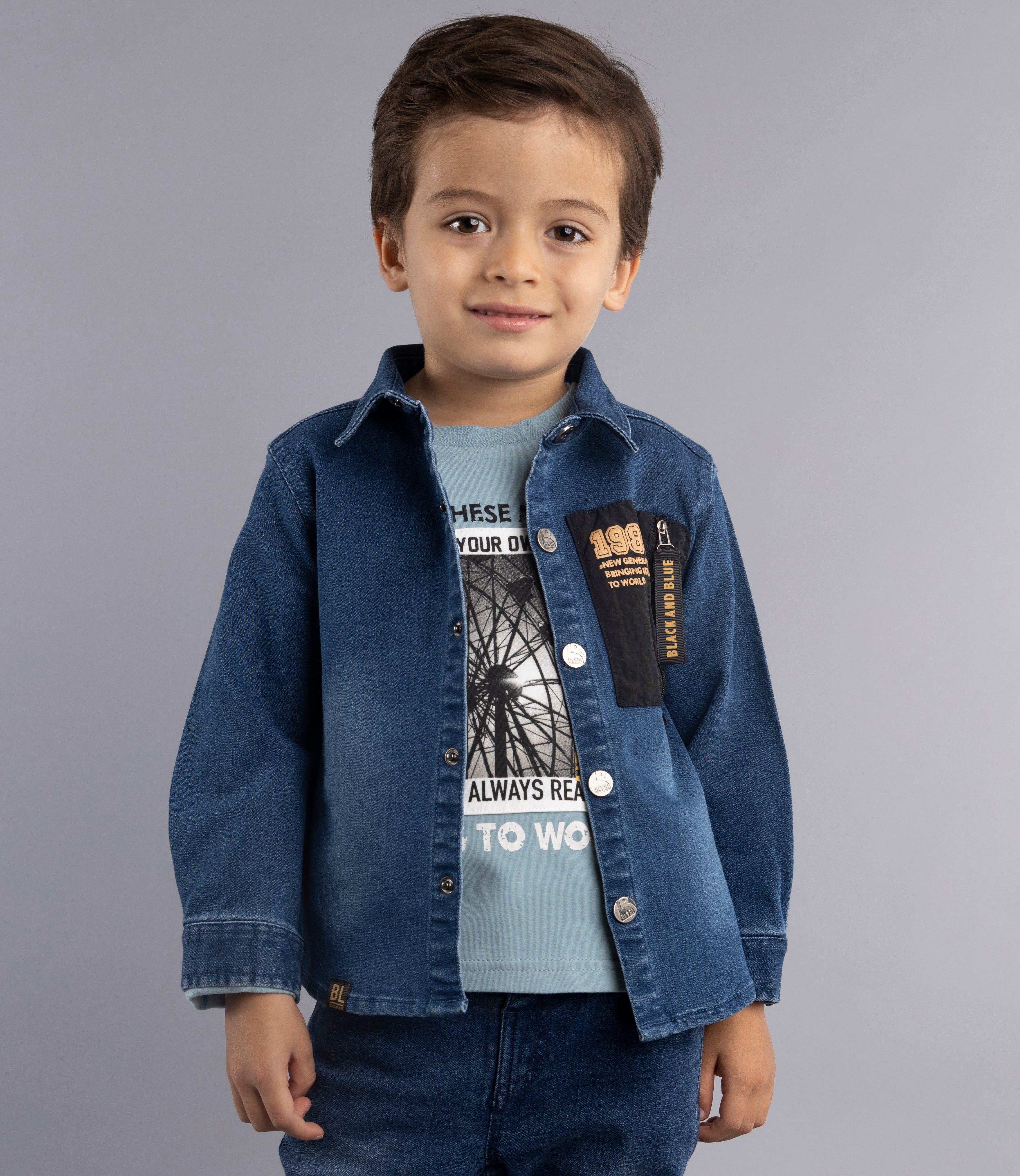 Camisa Bebé Niño Con Bolsillo Black And Blue Denim Azul-0