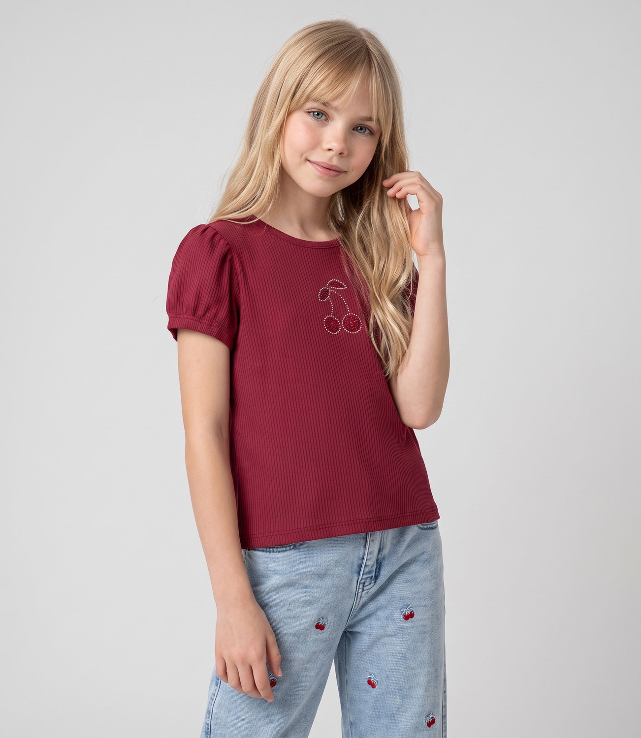Polera manga corta niña  L11021270288 frambuesa Limonada-0