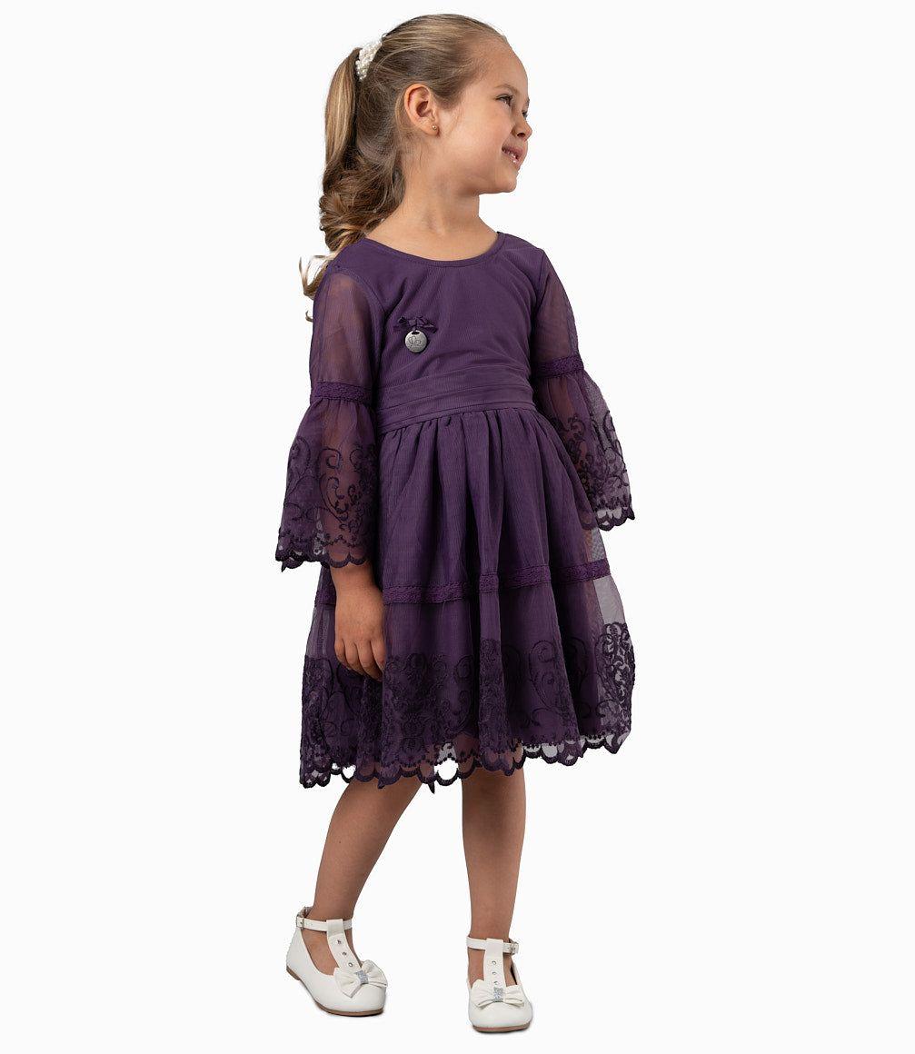 Vestido Niña Ocasión Con Lazo Morado-0