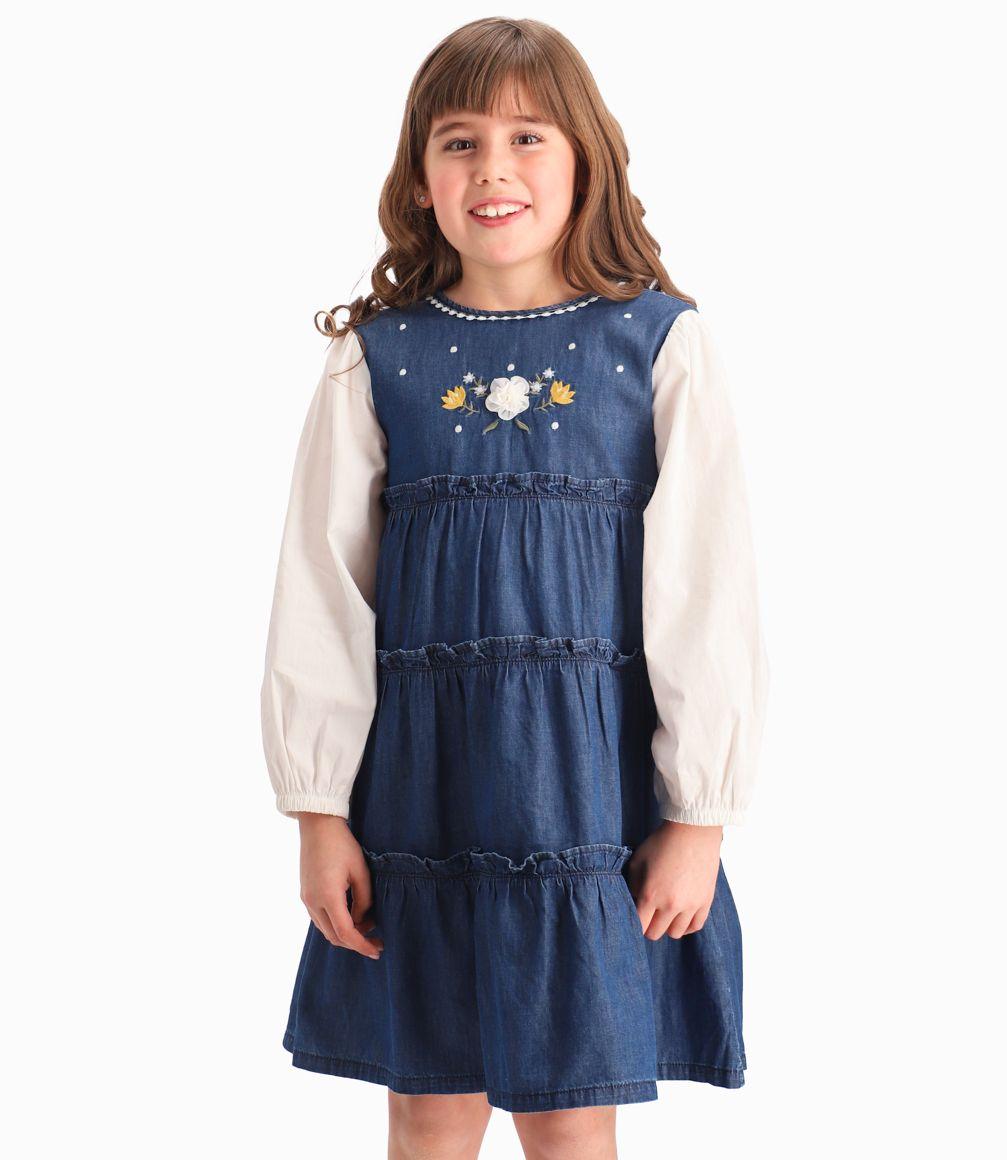 Vestido Con Mangas De Tul Niña Denim Azul Limonada-0