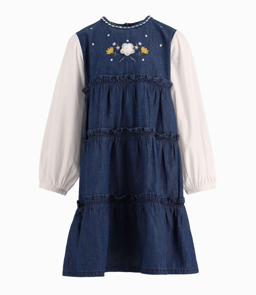 Vestido Con Mangas De Tul Niña Denim Azul Limonada-1
