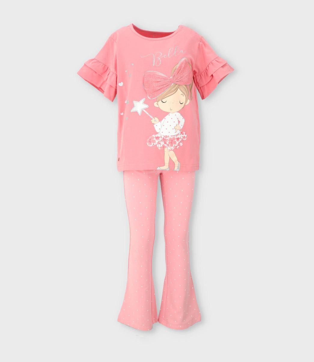 Conjunto niña con estampado y puntos coral Limonada-0