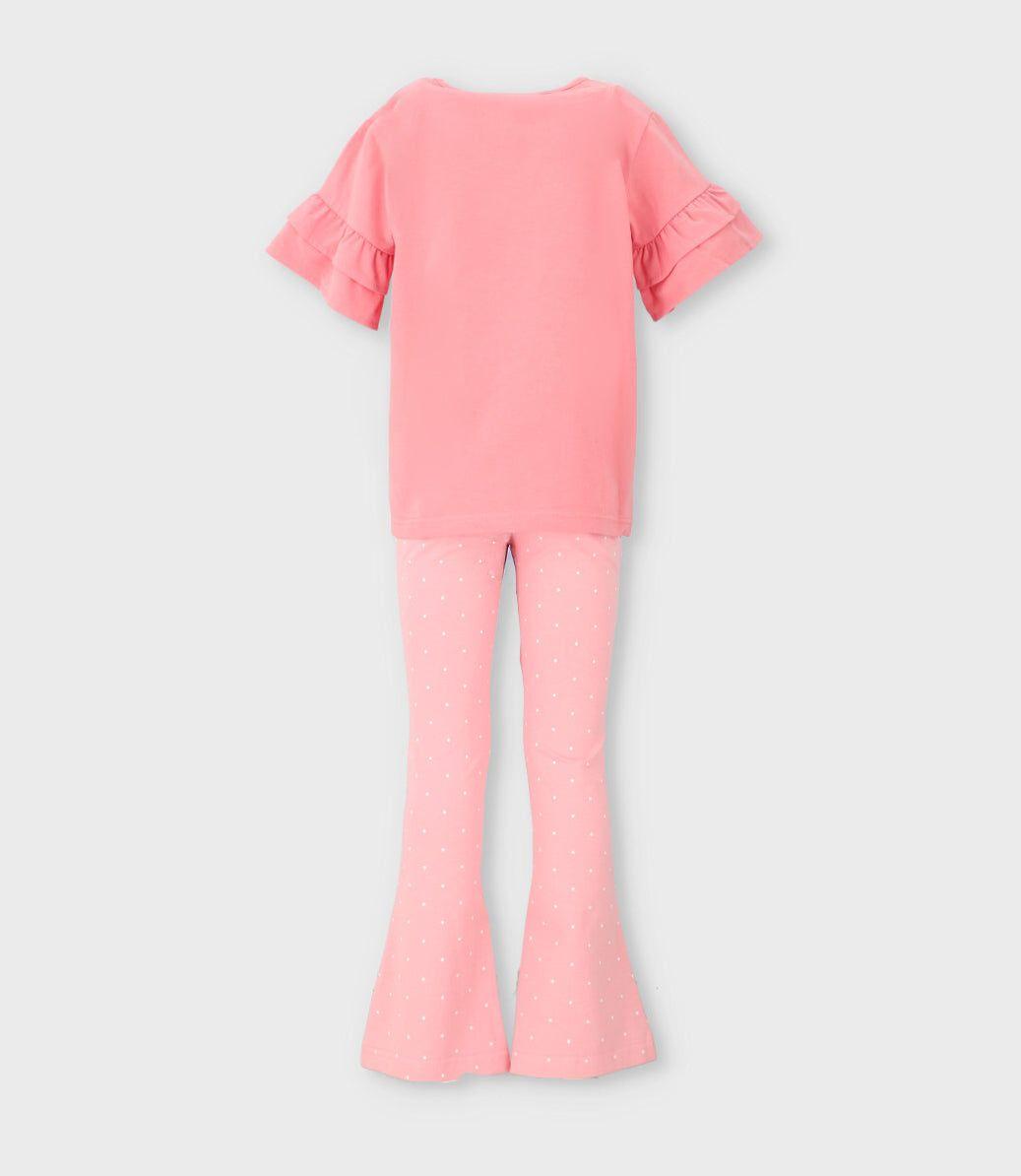 Conjunto niña con estampado y puntos coral Limonada-1