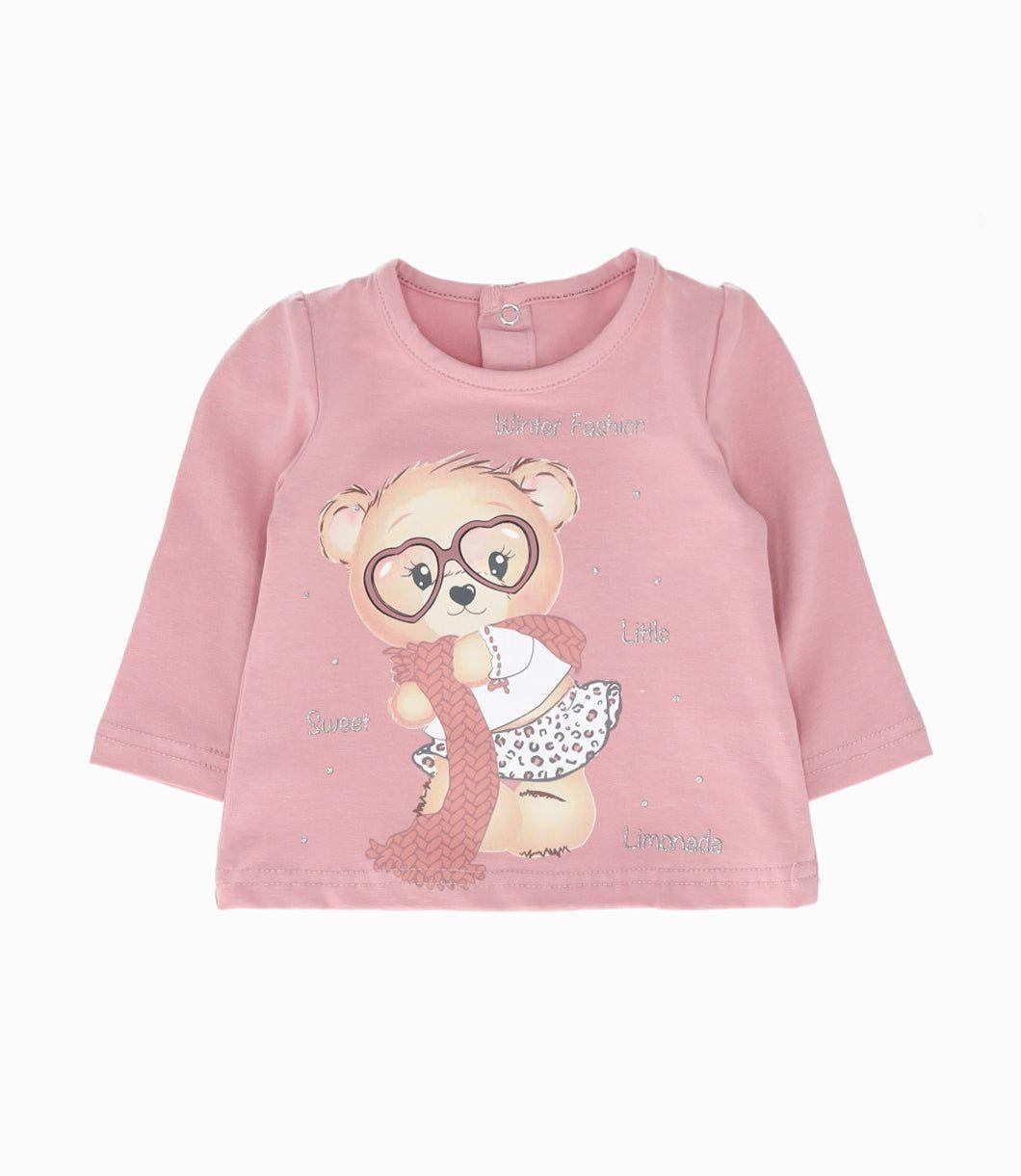 Polera bebés con osito palo rosa Limonada-0