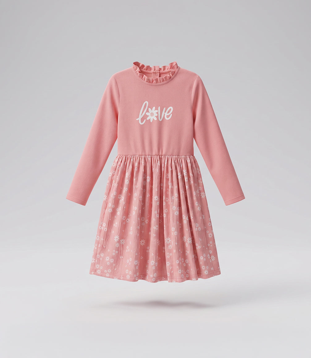 Vestido manga larga niña love F11131270202 rosado 4 Kids-1