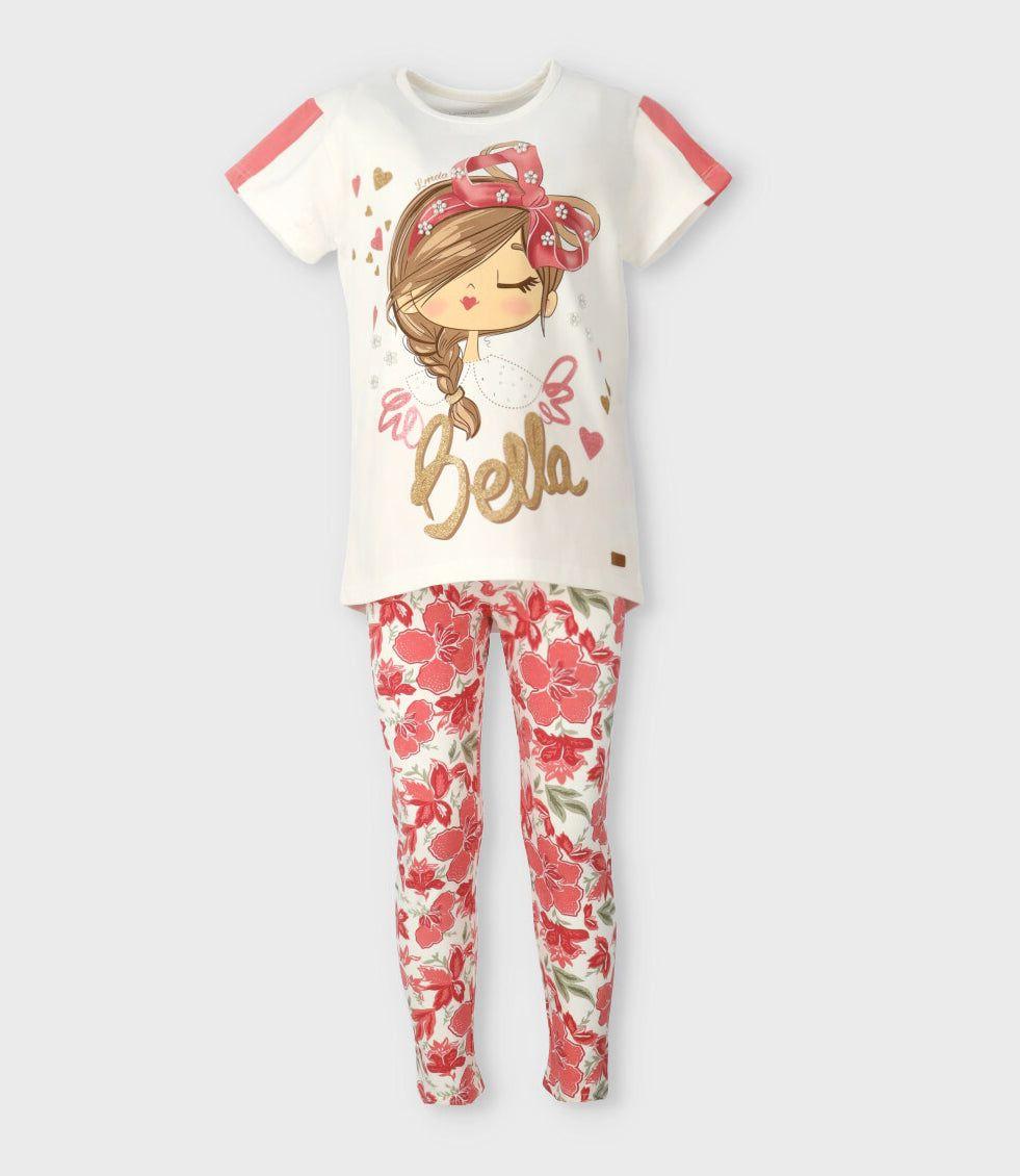 Conjunto niña con estampado y flores coral Limonada-0