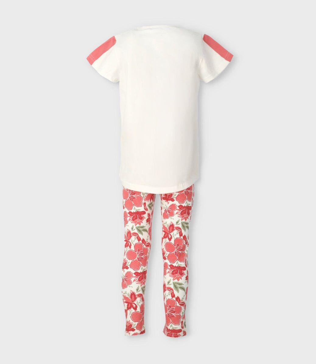 Conjunto niña con estampado y flores coral Limonada-1