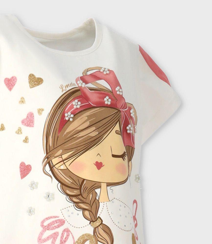 Conjunto niña con estampado y flores coral Limonada-2