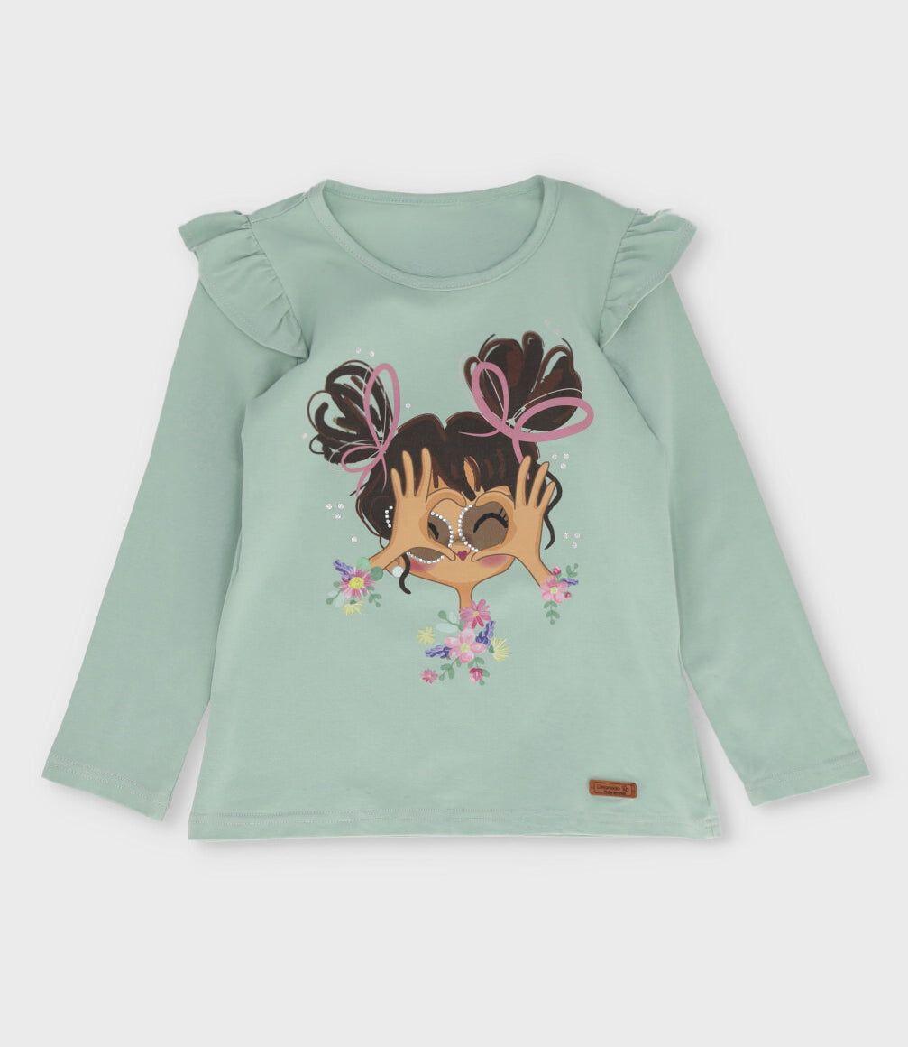 Polera manga larga niña con vuelos verde Limonada-0
