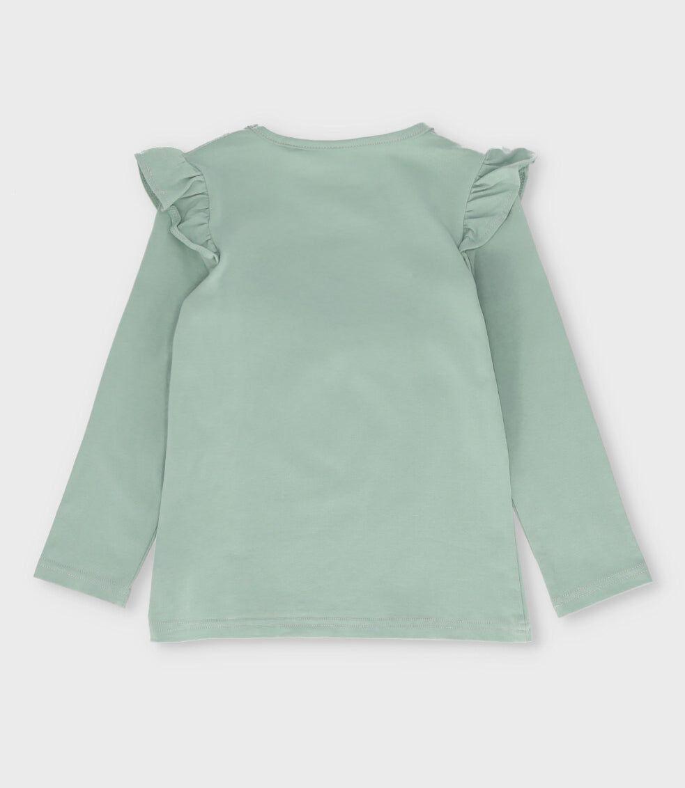 Polera manga larga niña con vuelos verde Limonada-1